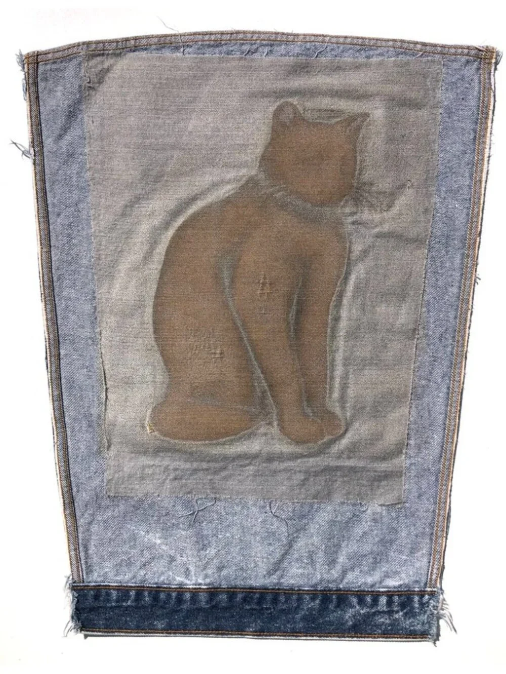 Vintage 90s TYCA 3D Embossed Denim Jacket Cut Panel Piece Cat Art DIY Craft USA